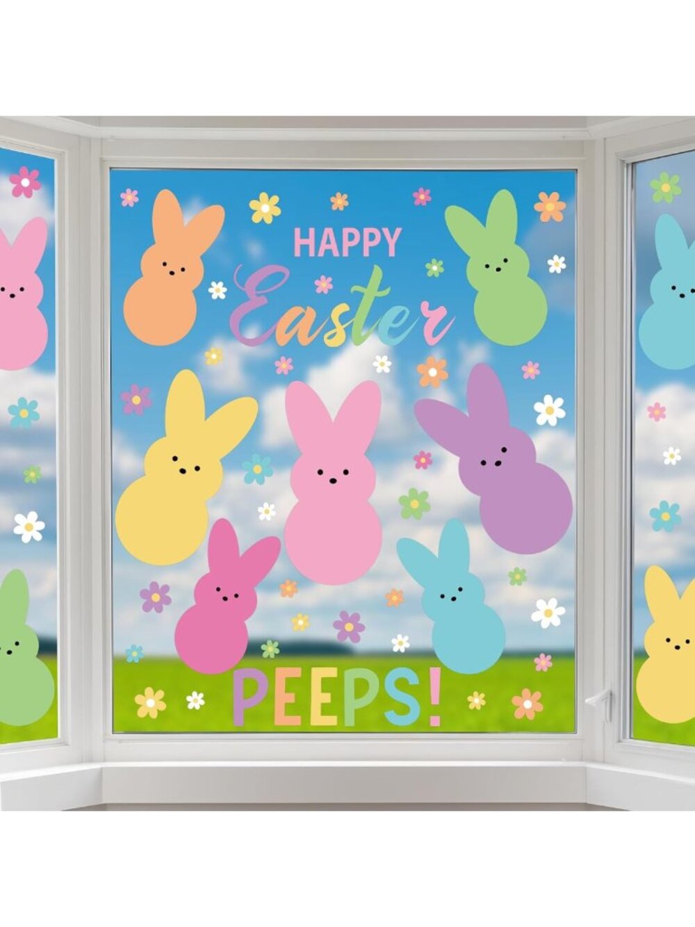 Extra Large Double-Sided Easter Window Clings - Colorful Bunny Rabbit Decals for